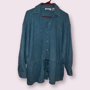 Vintage Emporio Gitano Blue Long Sleeve Button Down Shirt With Tie Waist